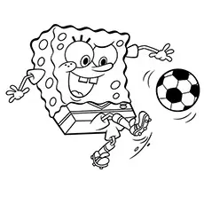 Spongebob Squarepants playing soccer coloring page