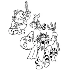 Trigger Piglet and Pooh Holding Halloween Pumpkin In Hand Coloring Page_image