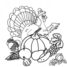 Turkey with vegetables, Thanksgiving turkey coloring page