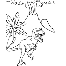 Volcano With Dinosaur coloring page