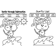 Add and Subtract on Surf Coloring Worksheets