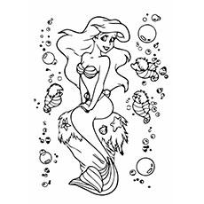 Ariel Dressing and Seahorses Coloring Page