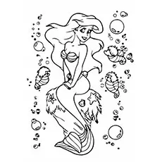 Ariel Dressing and Seahorses Coloring Page