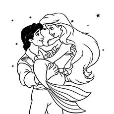 Little mermaid Ariel in Eric’s Arms Coloring Pages