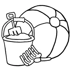 Beach Ball and Beach Set Coloring Page_image