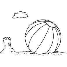 Beach Ball and Sand Castle Coloring Page_image