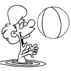 Beach Ball Beach Water and Boy Coloring Page