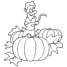 The Boy ready to Carve the Best Pumpkin Patch coloring page