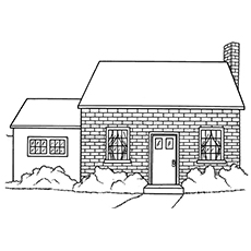 Coloring page of brick house with chimney