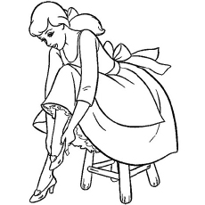 Coloring Pages of Cinderella Wearing Glass Slipper