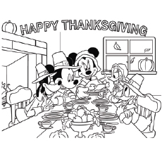Happy thanksgiving with disney family coloring page