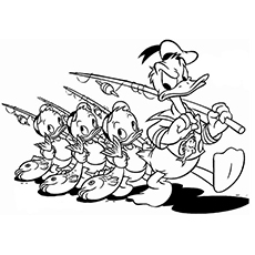 The donald with huey dewey and louie coloring page