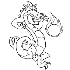 The dragon playing with a fire ball coloring page