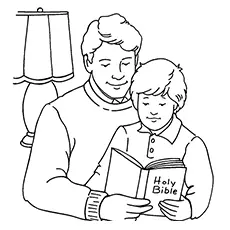 Coloring Pages of Father Reading a Book for Kids