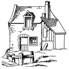 Designer roof house coloring page