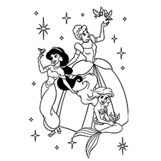 Jasmine with other disney princesses coloring page