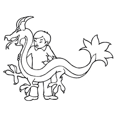 The little boy with his dragon friend coloring page