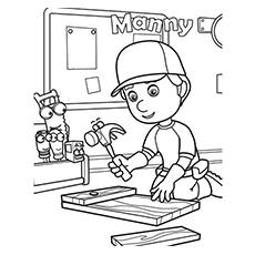 Handy manny works hard coloring page