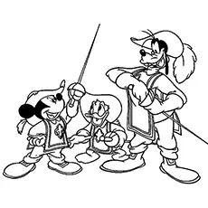 The-mickey donald and goofy the three musketeers coloring page