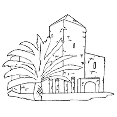 Palm near the house coloring page