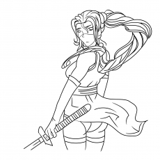 Ninja Girl With Sword coloring page