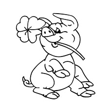 The pig with four leaf clover coloring page