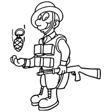 Soldier Ready To Throw the Hand Grenade Coloring Page