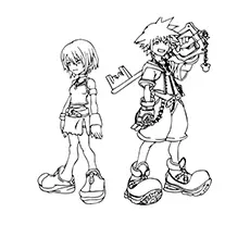 The sora and kairi kingdom Hearts coloring page