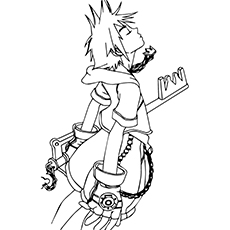 The sora with his key blade Kingdom hearts coloring page