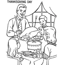 Thanksgiving dinner scene coloring page