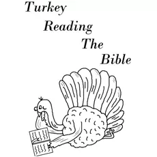 Turkey reading the Bible, Thanksgiving turkey coloring page