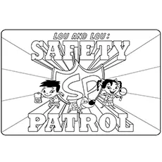 Title card for lou and safety patrol coloring page