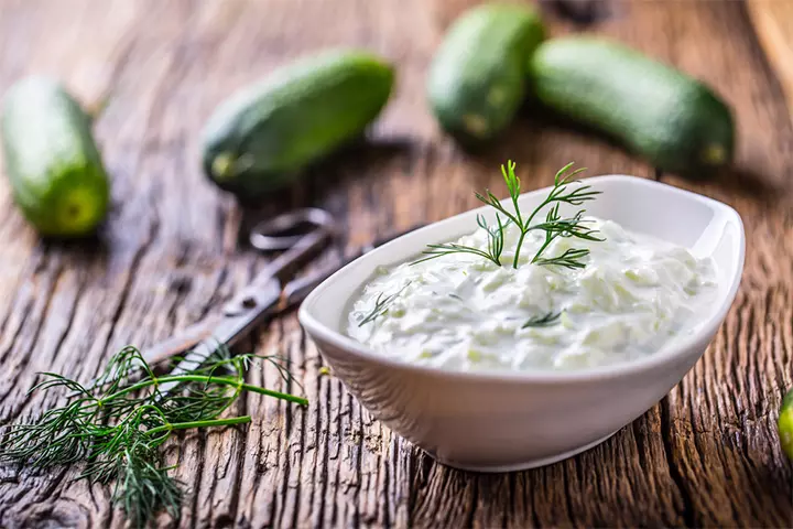 Tzatziki sauce is made with cucumber and yogurt.