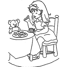 Goldilocks having tea, Goldilocks and the three bears coloring page