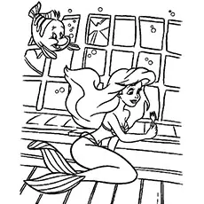 Coloring Page of Mermaid Ariel in An Old Ship