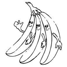 Three banana coloring page