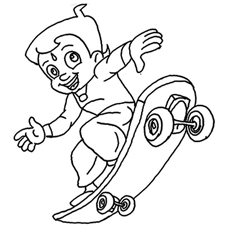Chota Bheem on a Skating Board Coloring Page