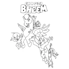 Chota Bheem and Friends Flying with Horse coloring page