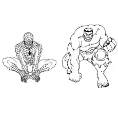 Coloring Pages of Hulk and Spiderman in One Frame