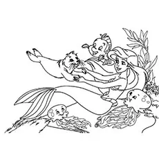Little Mermaid with Animal Friends Coloring Page