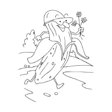 Coloring page of banana with flowers