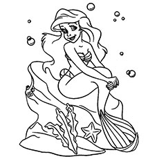 Little Mermaid Sitting On a Coral Under Water Coloring Pages
