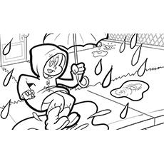 Child Splashing Water in Rain Coloring Pages