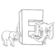 E for elephant coloring page