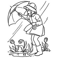 Rain Coloring Pages of A Girl with an Umbrella Fighting the Winds