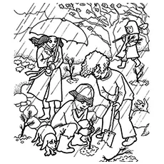 Planting of New Trees in Rain Coloring Pages