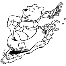 The Pooh Bear has fun in the snow coloring Page