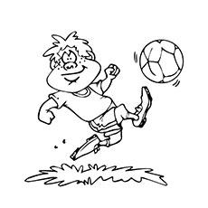 Boy kicking soccer ball coloring page