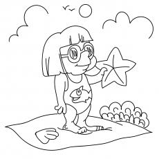 A girl on the beach with starfish coloring pages