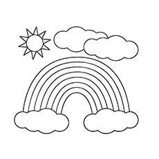 Sun coloring page with a rainbow